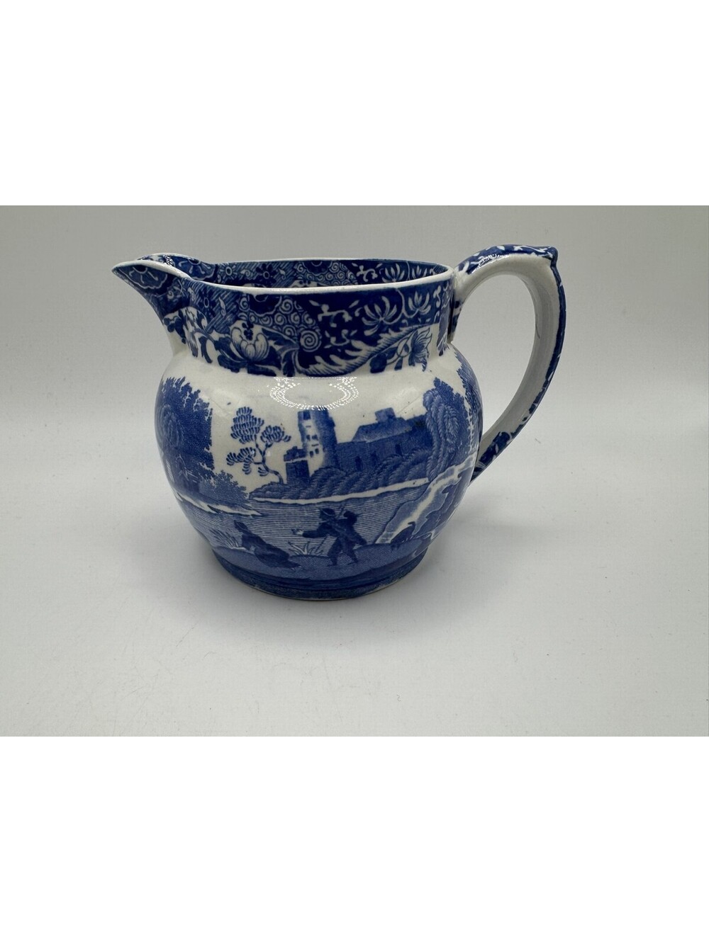 Copeland Spode Blue Italian Transferware Cream Pitcher Milk Jug England 4"